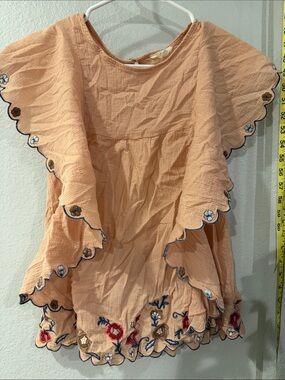 easel Peach Ruffled Embroidered Girls Dress